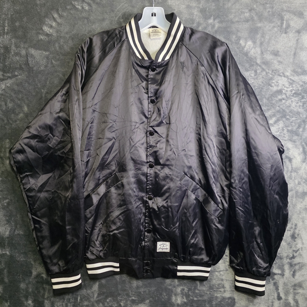 Barbell Brigade Satin Finish Bomber Jacket Sz L Black Banded